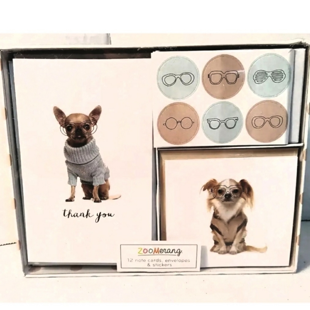 Zooming Fashion Dog Thank you 12 note cards +12 envelopes +stickers